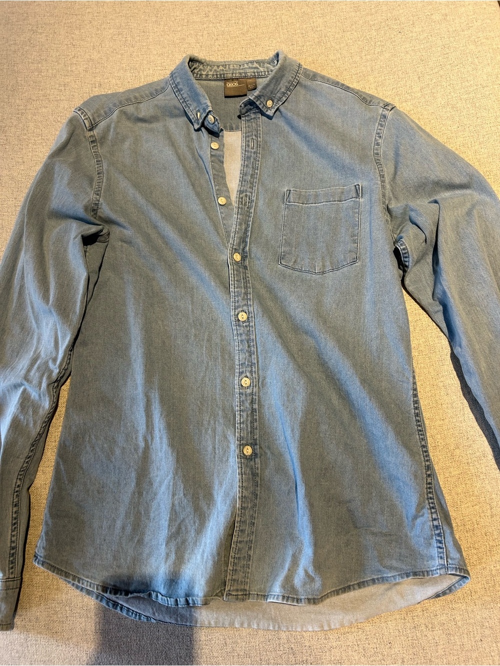 Asos Men's Light Blue Denim Button-Down Shirt